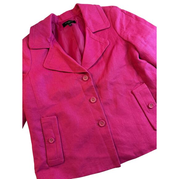 Talbots Petites Linen Blazer 14P Hot Pink 3-Button Jacket Fully Lined - Picture 4 of 10